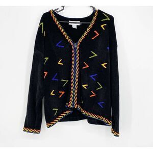 Vintage Richard‎ and Company Chenille Sweater Full Zip Black Rainbow Colorful L